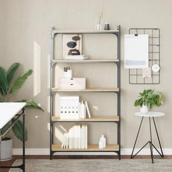 Librería 5 estantes madera ingeniería 80x30x154 cm en colores Negro, Roble Sonoma y Roble ahumado - Mueble de Almacenaje Estantería para Oficina, Estudio, Sala de Estar y
