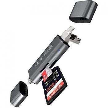ICY BOX USB OTG Card Reader Stick para Android Smartphone y Tablet, SD y Micro SD, 3 Puertos USB