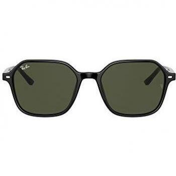 Ray-Ban John RB2194 Hexagonal Sunglasses, Black, G-15 Green Lenses, Unisex, Size: 51 MM