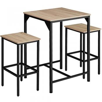 Juego de Muebles de Bar Inverness - Conjunto Industrial de 3 Piezas con Mesa y Taburetes, Estructura Sólida de Acero y Tableros de Aglomerado con Melamina