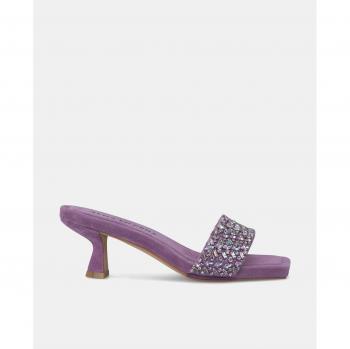Sandalias de Tacón de Mujer Alma en Pena con Puntera Cuadrada y Tira de Pedrería Lila, 5 a 8cm, Casual