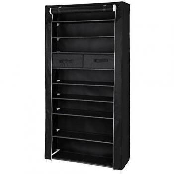 SONGMICS Zapatero de Tela 10 Niveles Organizador con 2 Cajas de Almacenamiento Funda con Cremalleras 88 x 28 x 175 cm Negro RXA10H