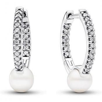 Pendientes Pandora Timeless de plata con perla cultivada de agua dulce y pavé