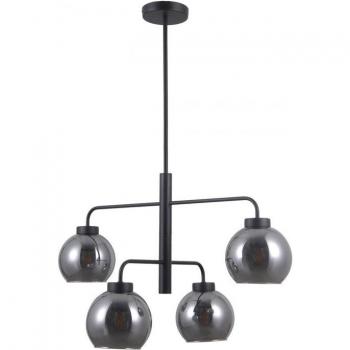 Lámpara colgante escandinava Poggi negra mate 4 luces con pantalla ahumada E27
