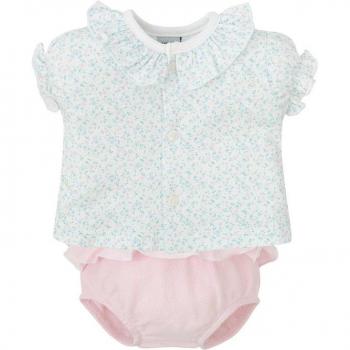 Conjunto de bebé niña de blusita de flores y cubrepañal en color rosa