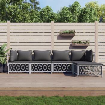 vidaXL 5-Piece White Steel Garden Lounge Set with Cushions