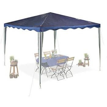 Carpa Relaxdays 3x3 m con Bordes Ondeados, Poliéster Impermeable, Estructura de Acero Resistente a Rasgones, Color Azul Marino y Blanco