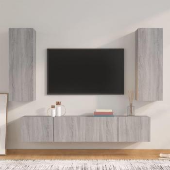Set de Muebles para TV 4 Piezas Madera Contrachapada Gris Sonoma