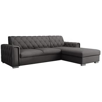 Sofá rinconero Columbus 203 con función de descanso y caja de ropa de cama, 267x185x85cm, color gris