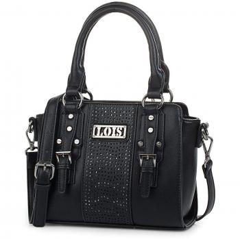 Lois - 95831 Bolso de Mujer Tipo Bowling con Bandolera Ajustable Doble asa con Cremallera. Bolsillo detrás con Cremallera. Piel sintética Polipiel, Color Negro