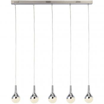 Lámpara colgante LED de 5 bombillas con pantallas trituradas efecto hielo y acabado en cromo