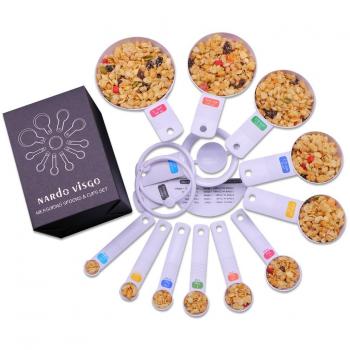 Nardo Visgo® 13 piezas de plástico ABS espesado Cucharas dosificadoras / Copas Set - Herramientas de medición esenciales para evaluar los ingredientes líquidos blanco seco