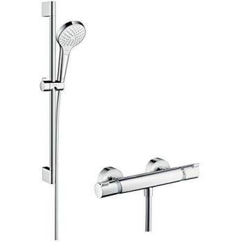 Hansgrohe 27013400 Croma Select S Vario combinación de set de ducha y termostato, 0,65m, 3 tipos de chorro, blanco/cromo