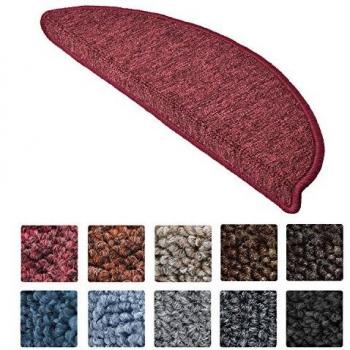 Alfombras semicirculares antideslizantes para escaleras Beautissu - Set de 15 unidades Burdeos (55 x 15 cm)