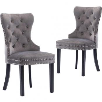 Sillas de comedor de terciopelo gris 2 piezas