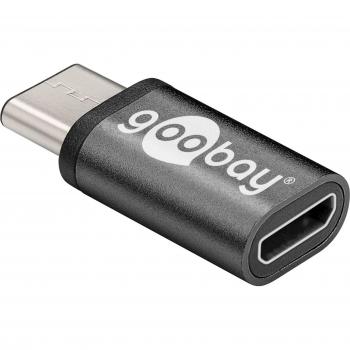 Goobay 56635 Adaptador USB Tipo C a Micro USB Tipo B, Versión 2.0, Género Hembra, Color Negro