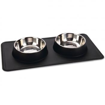 Comedero doble Karlie Diner Set Silikon Dex con base de silicona - 2 x 350 ml, 14 cm de diámetro - Negro
