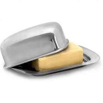 Relaxdays - Mantequillera con tapa obalada acero inoxidable, 6 x 19 x 13 cm aprox, 0.16 Kg