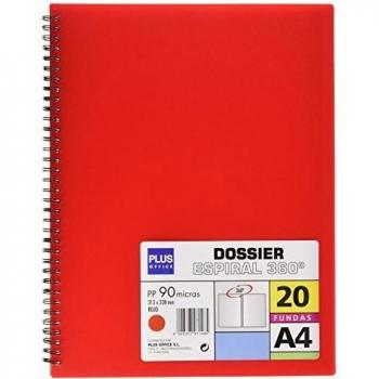 Plus Office 13461-20-RD - Carpeta dossier con 20 fundas y espiral, rojo