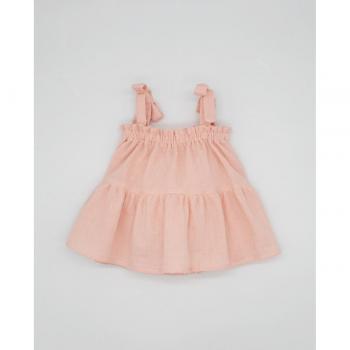 Vestido de bebé niña de tirantes en plumeti con volantes naranja