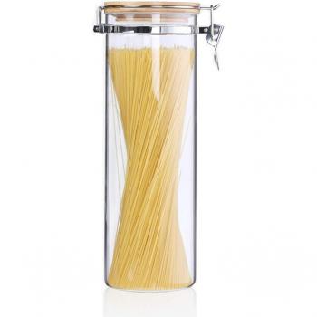 Usmascot Botes para Alimentos, Vidrio Alto de Borosilicato Cilindro Hermético Almacenamiento de Alimentos Envase Frasco, Tarro con de Vidrio, Tapa de Bambú & Anillo de Sellado de Silicona