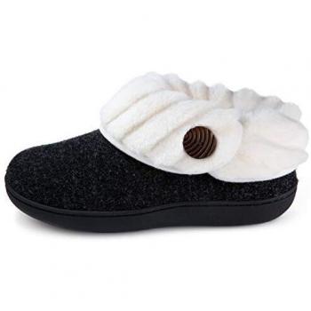 Wishcotton Zapatillas cómodas para mujer, de espuma viscoelástica, de Navidad, con parte trasera cerrada, para interiores y exteriores, suela de goma antideslizante, Negro