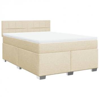 Cama Box Spring Suave con Colchón Tela Color Crema 140x200 cm