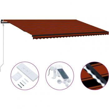 Toldo retráctil Día y Noche con sensor de viento y LED naranja marrón 600x300cm