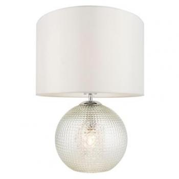 Lámpara de mesa Knighton, vidrio transparente texturizado, tela blanca vintage, base de acero, 1 bombilla, altura 46,2 cm