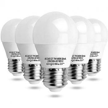 Aigostar - Bombilla LED E27 Globo G45 Casquillo Gordo,7W Equivalente a 45W,Luz Fría 6400K 560 Lúmen Ahorro de Energía. No regulable. Pack de 5 Unidades