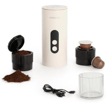 Cafetera Express Portátil CREATE THERA MOVE 15 Bar para Cápsulas y Café Molido, Preparación Rápida en Frío y Caliente, Capacidad de 80ml, 150W