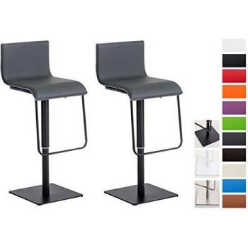 Set de 2 Taburetes Limon en Cuero Sintético Gris y Negro, Altura Ajustable y Giratorio