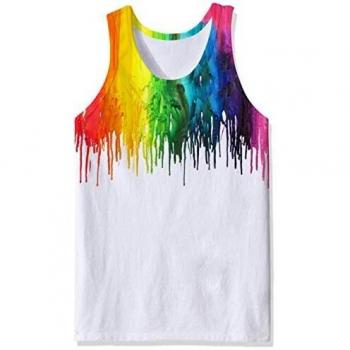 chicolife 3D Melting White Print Funny Pattern Realistic Underwaist Gym Tank Tops for Men XX-Large