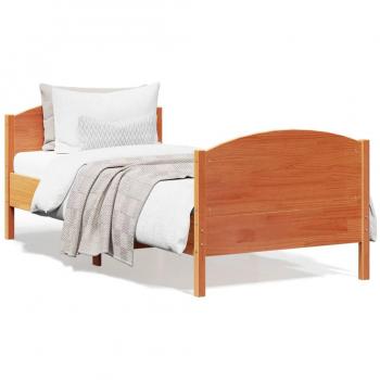 Cama sin colchón Cera marrón 90x200 cm Madera de pino con cabecero, estructura cama madera pino marrón cera 90x200 cm