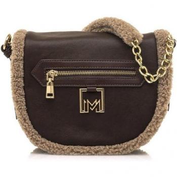 Bandolera Mariamare Yitta para Mujer Marrón con Cierre de Solapa y Detalle de Borreguito en Beige