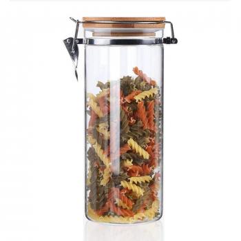 Usmascot Botes para Alimentos, Vidrio Alto de Borosilicato Cilindro Hermético Almacenamiento de Alimentos Envase Frasco, Tarro con de Vidrio, Tapa de Bambú & Anillo de Sellado de Silicona
