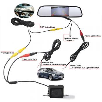 ROGUCI Cámara de visión trasera de 4,3 pulgadas de color Cámara de visión nocturna de LCD Cámara de visión trasera Cámara Cámara + 4.3 espejo interior / espejo retrovisor LCD de control remoto y soporte para el coche de inversión de cámara de m