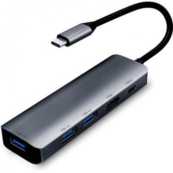 Adaptador multipuerto USB C 5 en 1 de aluminio con salida HDMI 4K y 3 puertos USB 3.0/USB-C para dispositivos tipo C