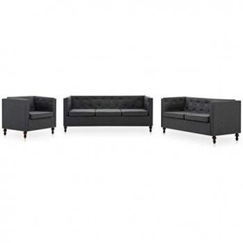 vidaXL Set de Sofás Chesterfield 3 Pzas Tela Gris Oscuro Asiento Sillón Mueble