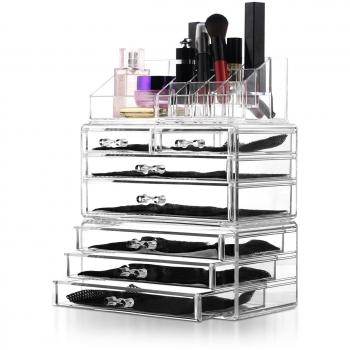 Unique Home Organizador de maquillaje de acrílico de almacenamiento de joyería de Unique Home, juego de 3 piezas