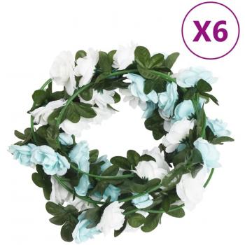 Guirnaldas de flores de Navidad 6 uds azul y blanco 240 cm