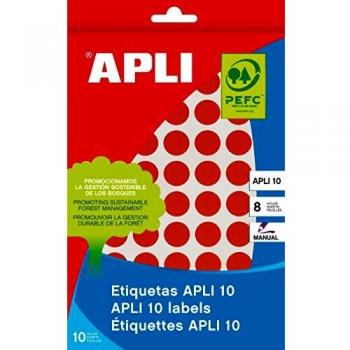 Apli 2732 Círculo Permanente Rosa Etiqueta Autoadhesiva, 1 Cm X 8 Hojas