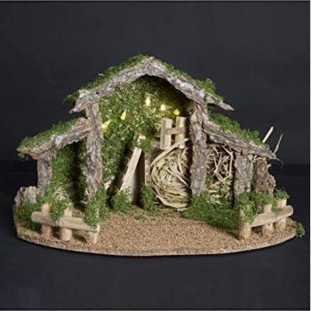 Belén Navideño Decorativo con Cuna de Madera y 5 LED, Tamaño Compacto 22.5 cm