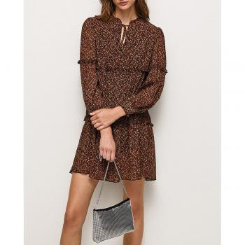 Lalita Brown Floral Print Short Dress with Sheer Details by Pepe Jeans