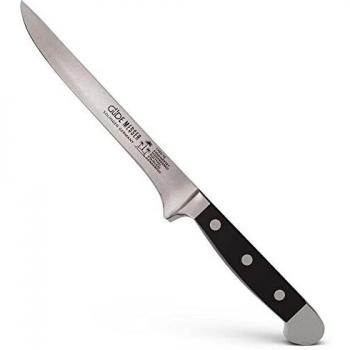 Cuchillo Desosador Alpha 16 cm, POM negro, acero forjado, doble talón, hecho a mano en Alemania