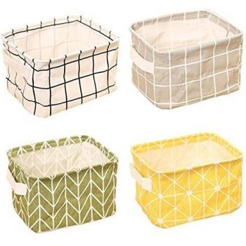 ZhengYue Juego de 4 Caja de Almacenaje de Tela Cestas Organizadores Almacenamiento Plegable Cajas de Tela Decorativas 20.5X 16x 13cm