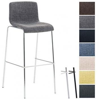 Taburete Alto Hover en Tela Gris Claro con Base de 4 Patas Cromada y Respaldo