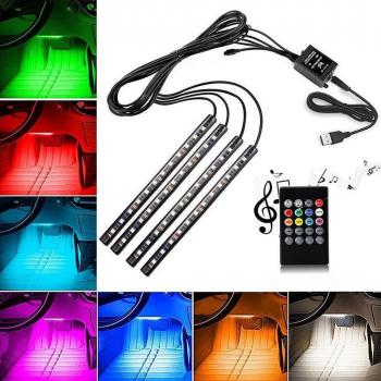 Luz Interior Coche, 4 Piezas Haofy Impermeable LED Iluminación Interior del Coche 48 lámparas de luz de Neón Música Activada kit de Auto Decoración 12V Multicolor Tiras Para Coche