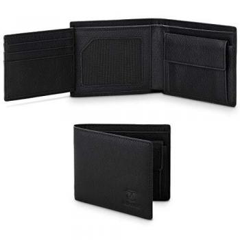 Mirakle Cartera Hombre, Carteras Hombre con Monedero, Cartera Hombre Piel, Billetera Hombre RFID con 10 Ranuras para Tarjetas, 2 Compartimentos para Billetes, 1 Bolsillo Grande para Monedas - Negro