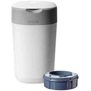 Tommee Tippee Twist and Click Advanced Nappy Bin, Includes 1x Refill Cassette, Locks in Odours and Germs, White